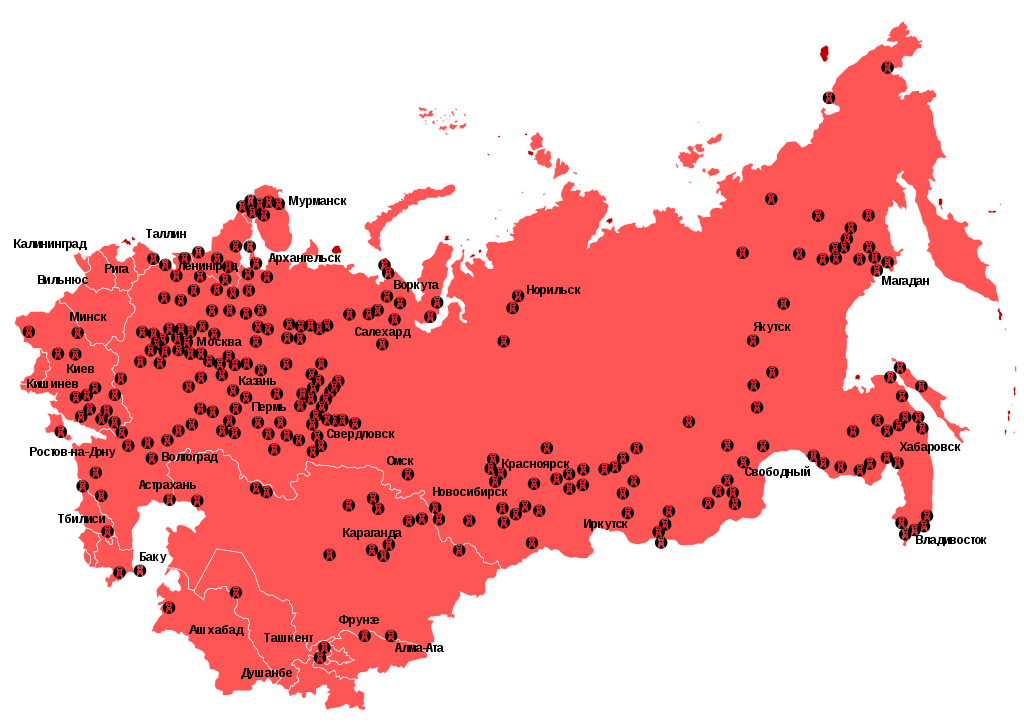 Карта ГУЛАГов