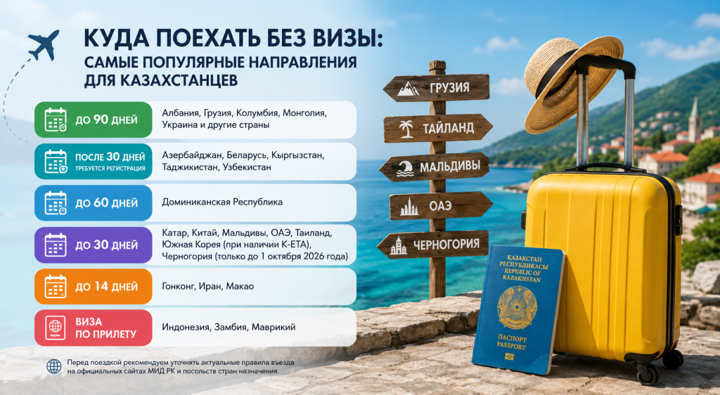 Безвизовые страны для казахстанцев в 2026 году