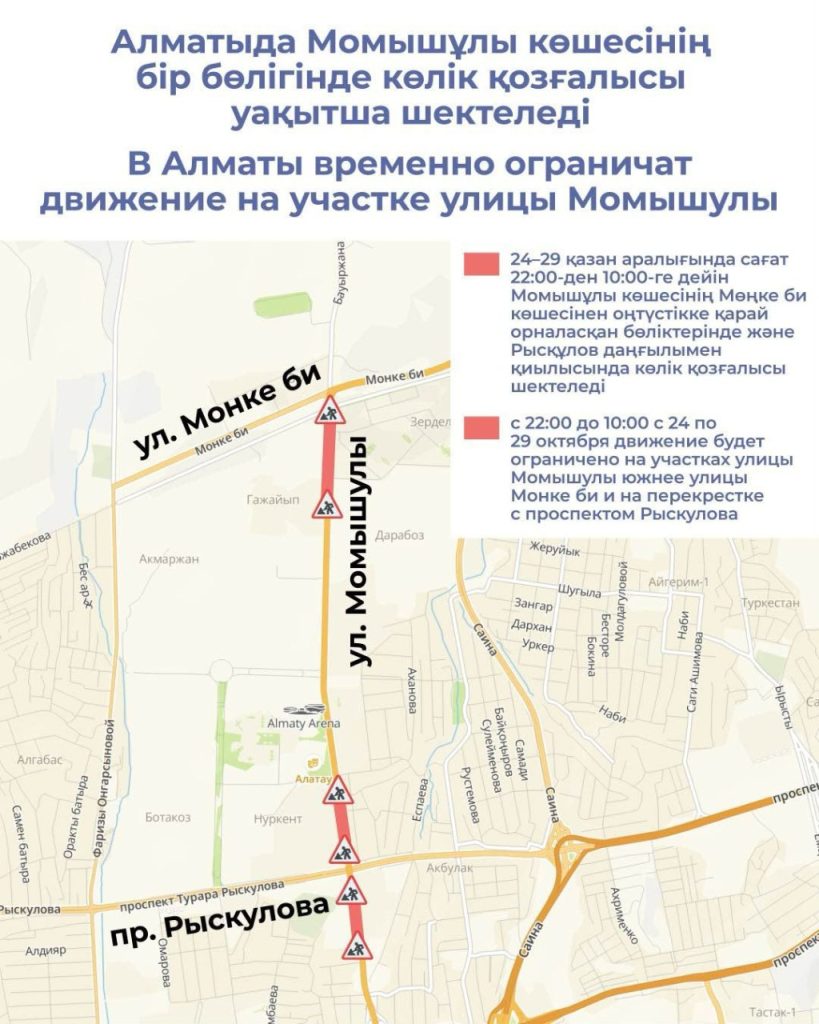 Алматыда Момышұлы көшесінде жол жабылады
